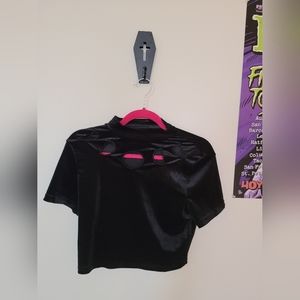 🌚Women's Size S Black velvet moon cut-out crop top